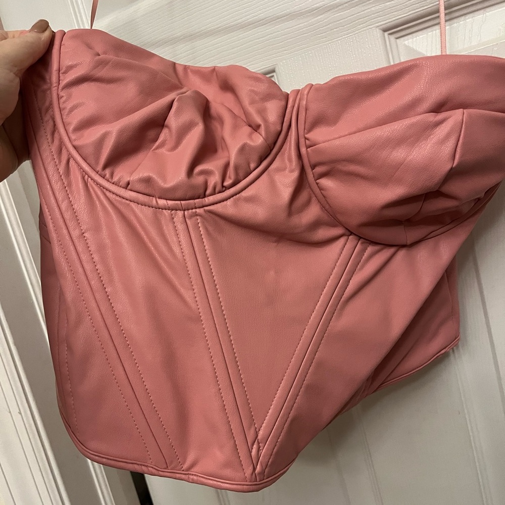 Faux Pink/Mauve Leather Back Zip Bustier
